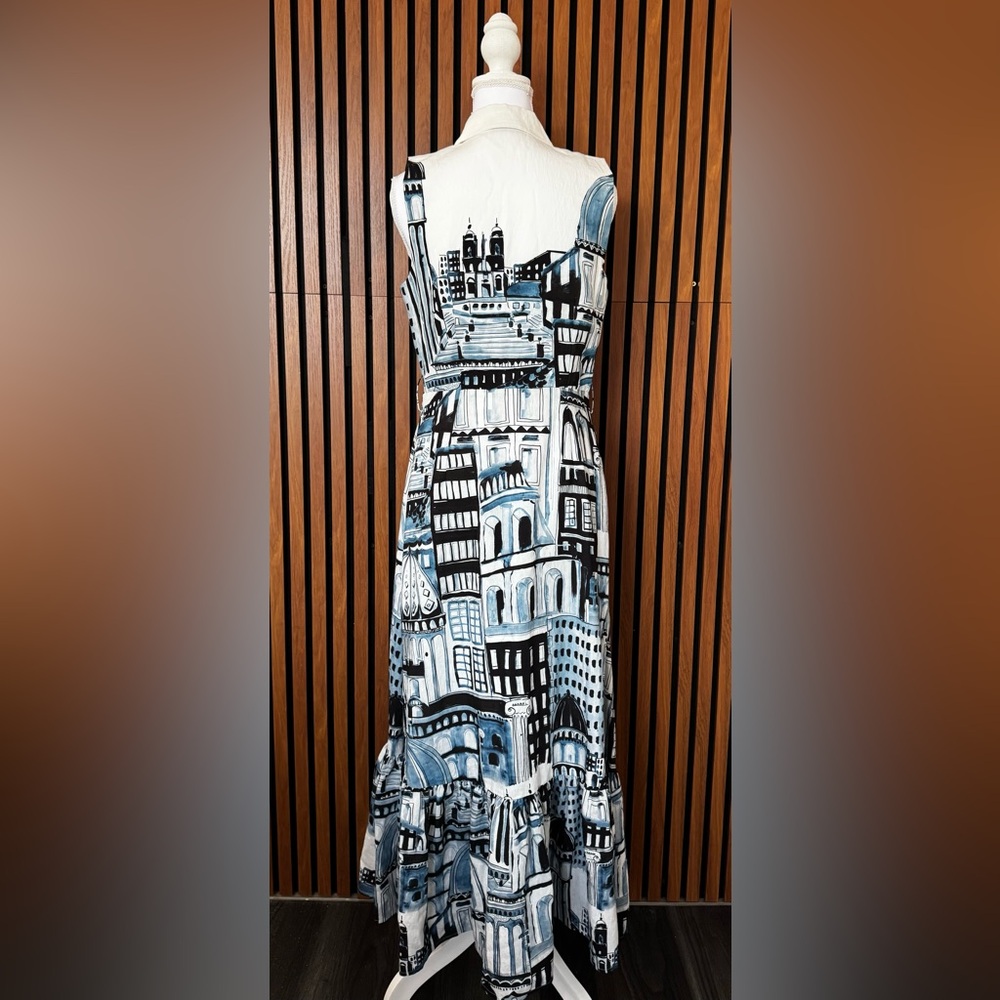 Elie Tahari Blue and White Sleeveless Dress - Picture 8 of 10